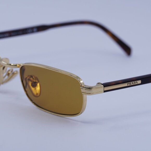 Prada PRB54S 5AK50P Sunglasses Gold Rectangle Frame, Dark Honey Lenses - Picture 8 of 10